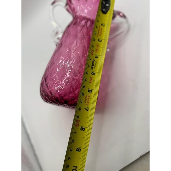 Rossi Art Glass Handblown Cranberry Optic Quilt Glass Double "Handle Vase - Picture 7 of 8